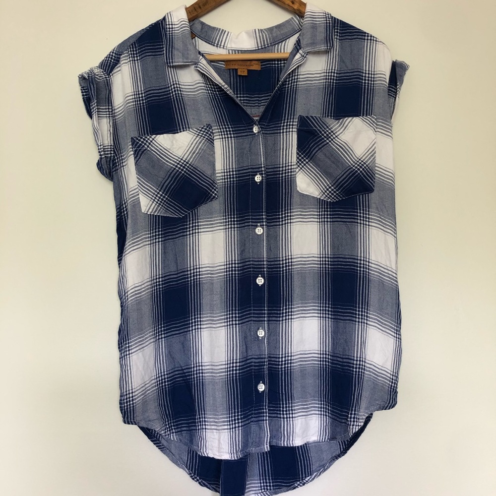 JACHS girlfriend short sleeve blue plaid button